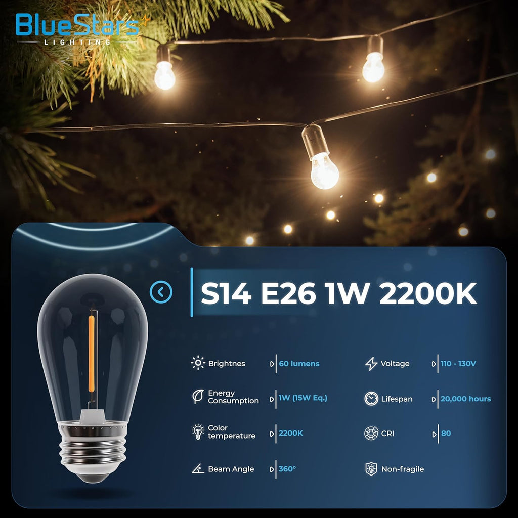 LED S14 Clear String Light Bulbs E26 1W - 24 Pack