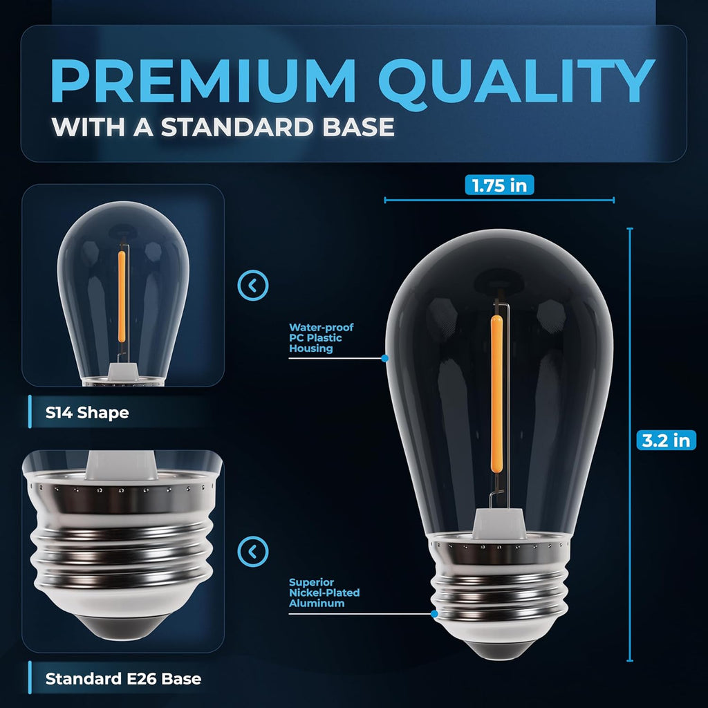 LED S14 Clear String Light Bulbs E26 1W - 24 Pack