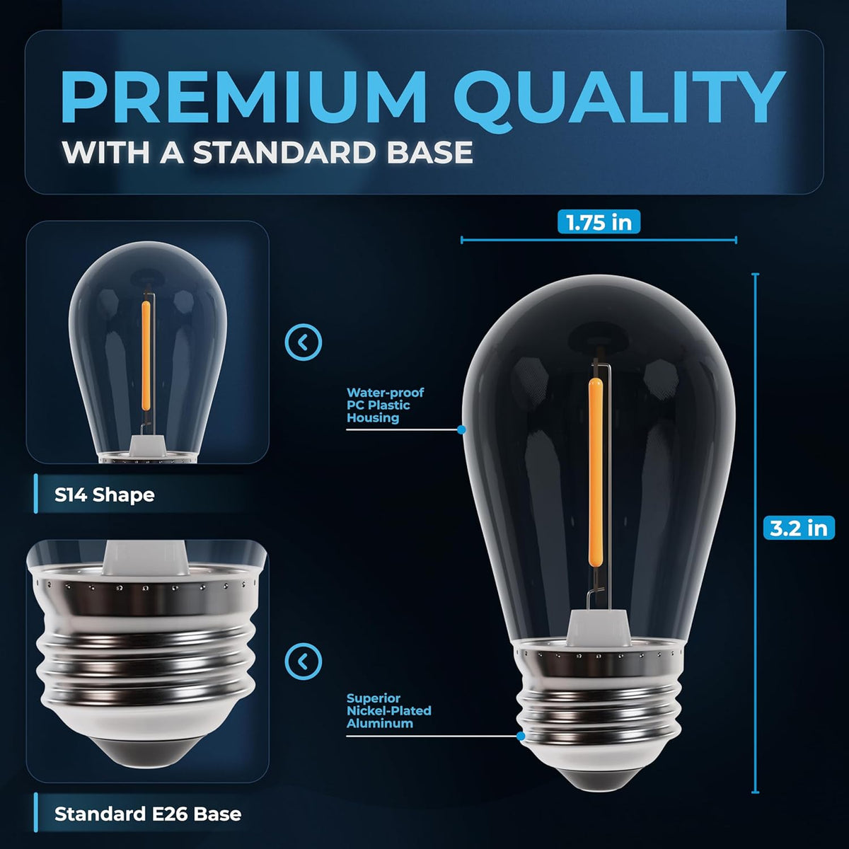 LED S14 Clear String Light Bulbs E26 1W - 24 Pack
