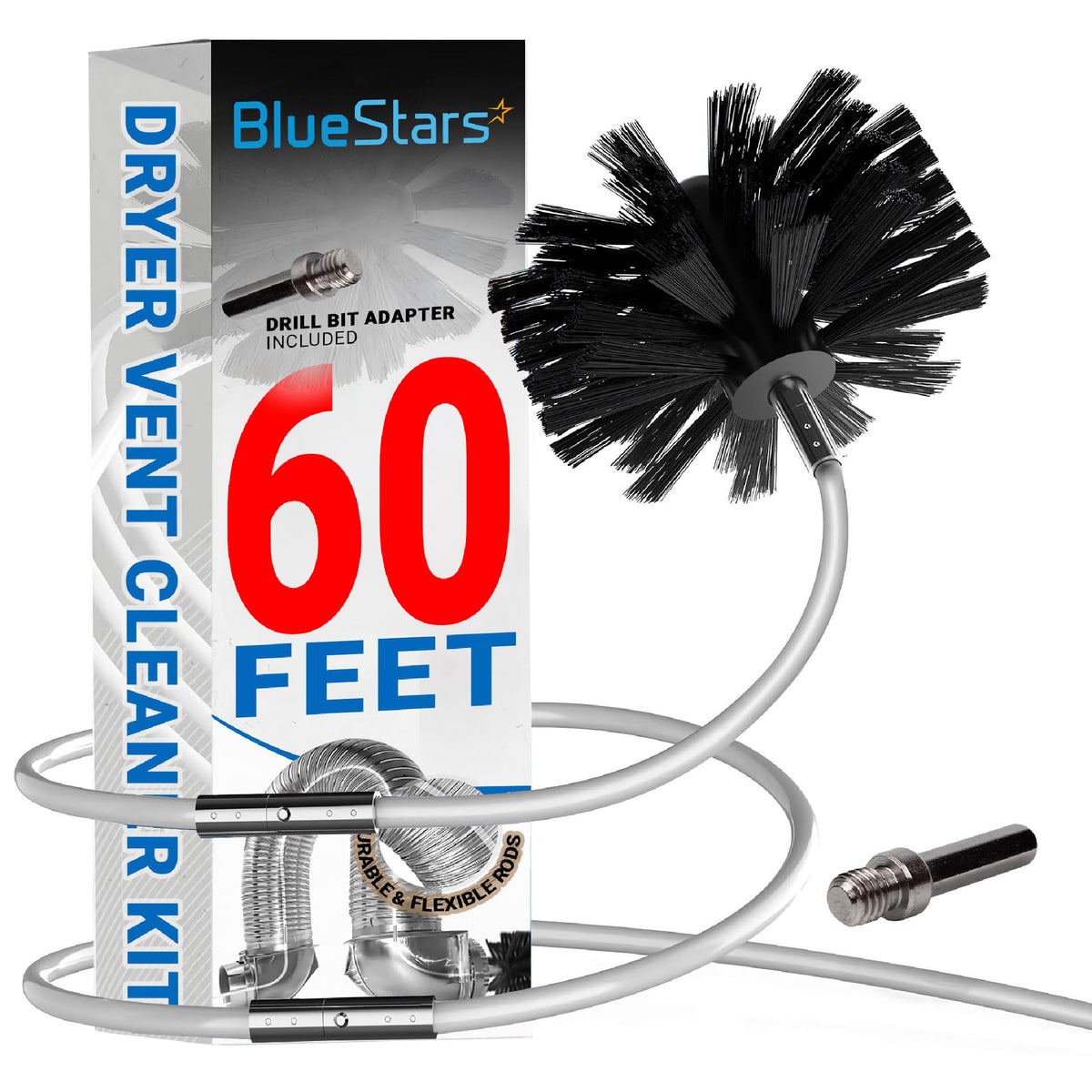 60 ft Dryer Vent Cleaner Kit - Drill Attachment, Flexible Lint Remover Brush
