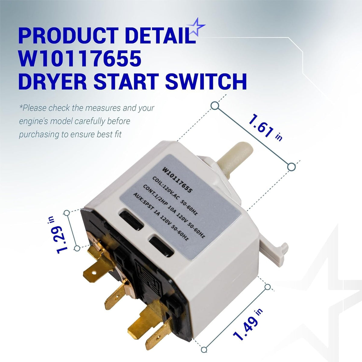 W10117655 Dryer Start Switch for Crosley Kenmore Maytag Whirlpool Dryers