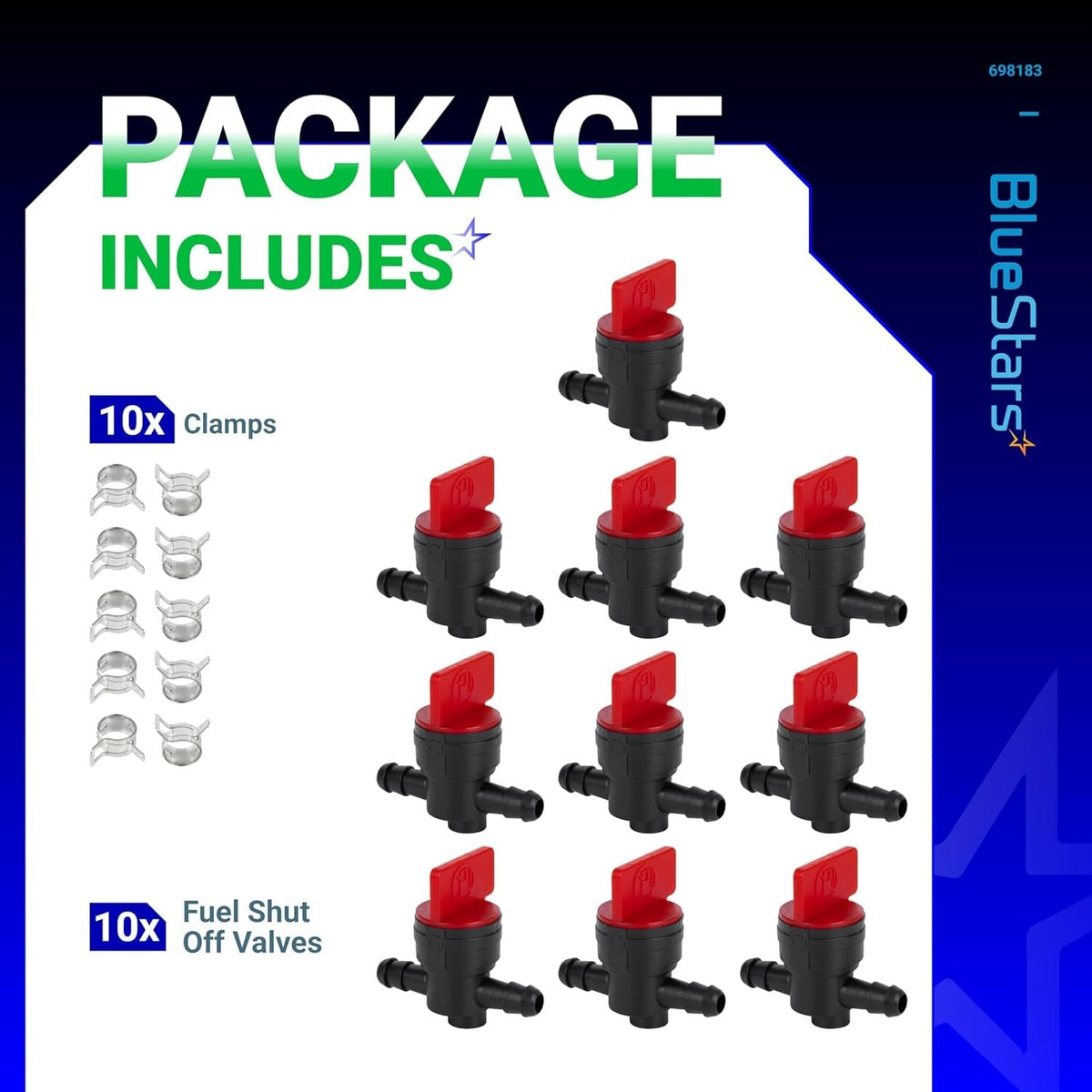 494768 698183 1/4" Inline Fuel Shut Off Valve with Clamp for B&S John Deere Toro - 10 Pack