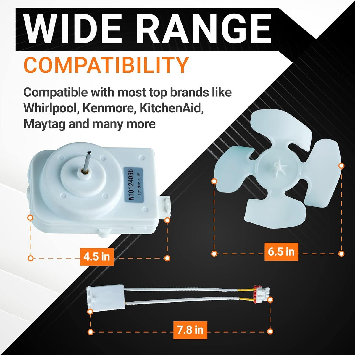 W10124096 Refrigerator Condenser Fan Motor Kit for Whirlpool Kenmore Maytag