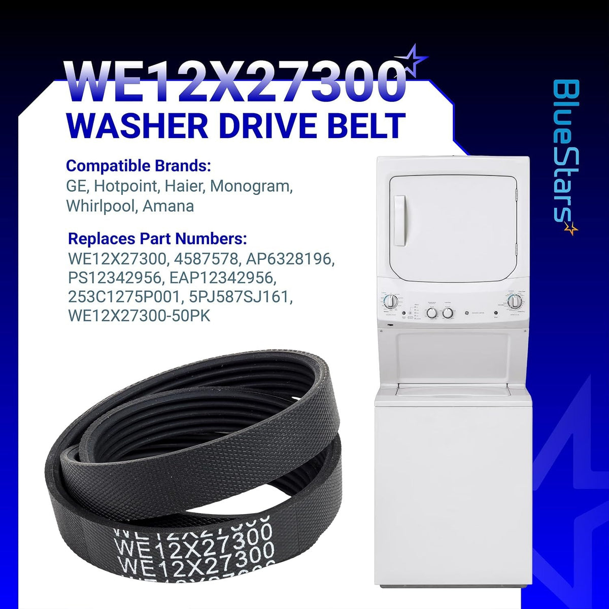 WE12X27300 GE Washer Drive Belt - Replaces 4587578, AP6328196, PS12342956 - 2 Pack