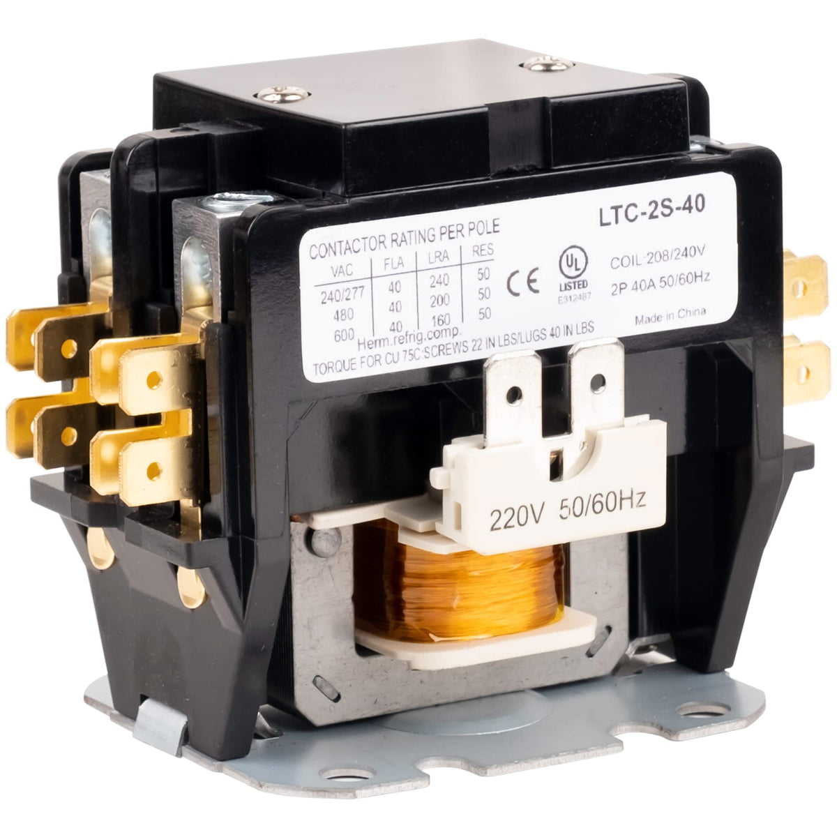 2-Pole 40A Contactor with 240V AC Coil for Air Conditioner, Heat Pump & Refrigeration