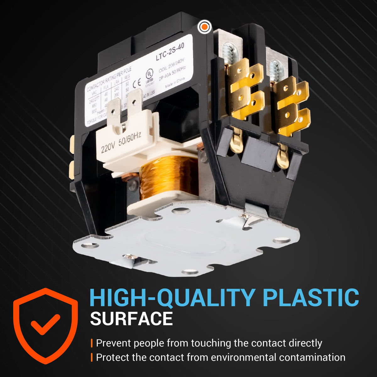 2-Pole 40A Contactor with 240V AC Coil for Air Conditioner, Heat Pump & Refrigeration