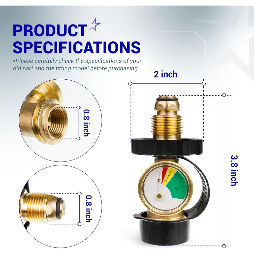 [100% Solid Brass] 100 lb Propane Tank Adapter POL Propane Gauge