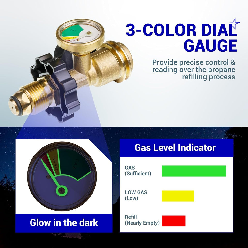 [100% Solid Brass] 100 lb Propane Tank Adapter POL Propane Gauge