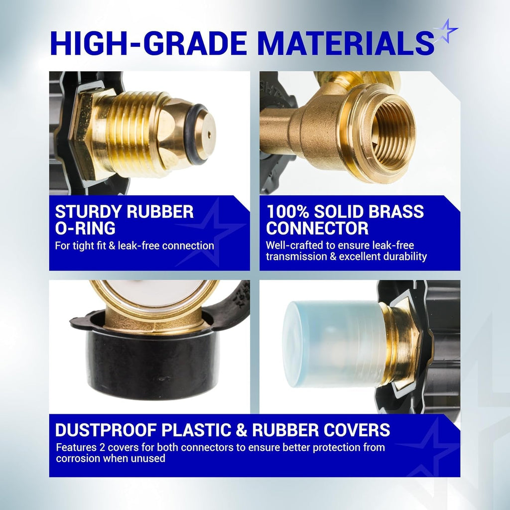 [100% Solid Brass] 100 lb Propane Tank Adapter POL Propane Gauge