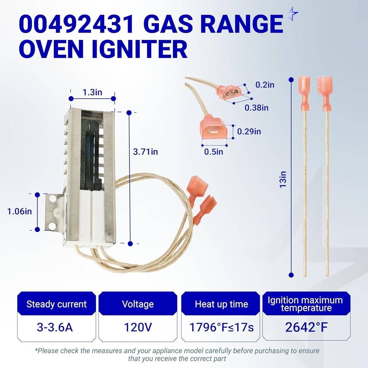 00492431 Gas Range Oven Igniter for Bosch Thermador Range