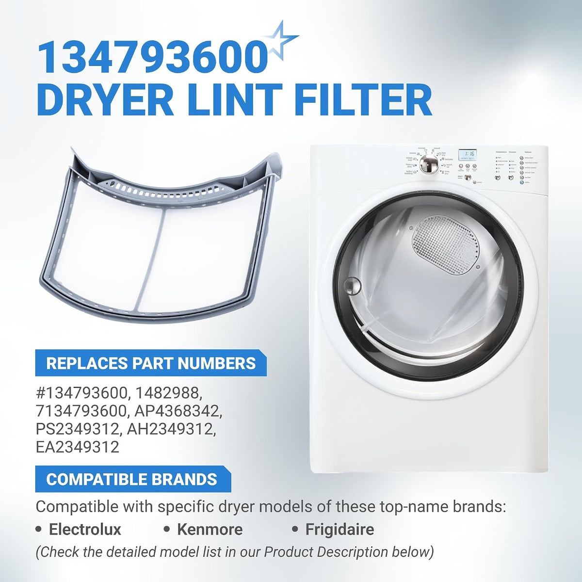 134793600 Dryer Lint Filter for Electrolux - Replaces AP4368342 PS2349312 EA2349312 AH2349312