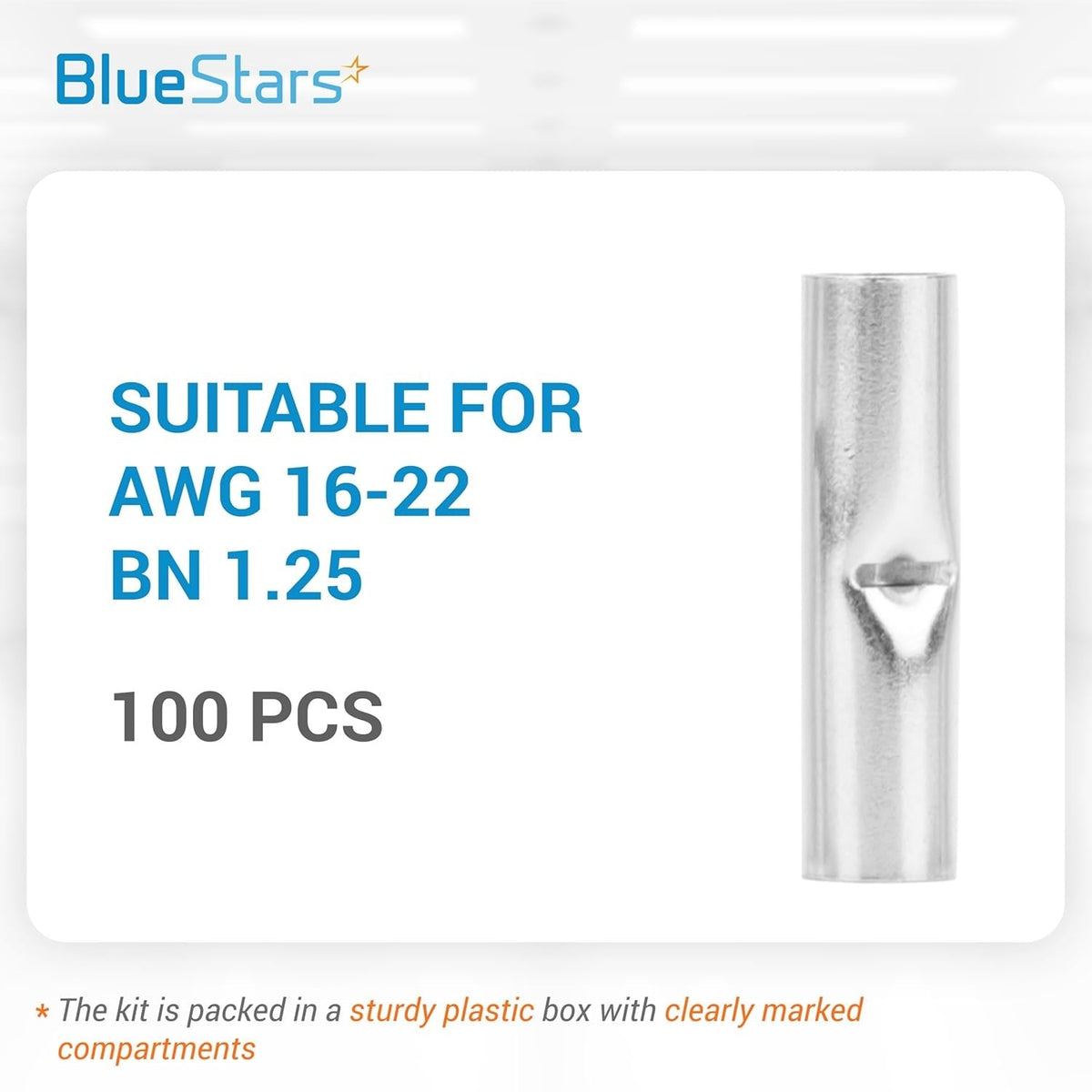 22-16 AWG Non-Insulated Butt Splice Connectors - 100PCS