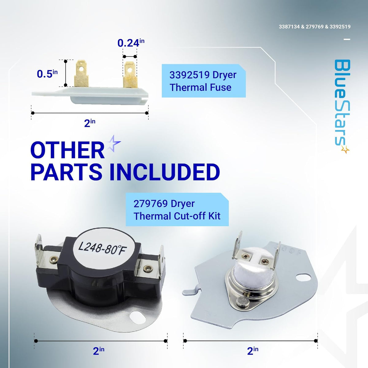 279769 3387134 3392519 Dryer Thermal Cut-Off & Thermostat Kit - Whirlpool Kenmore Maytag