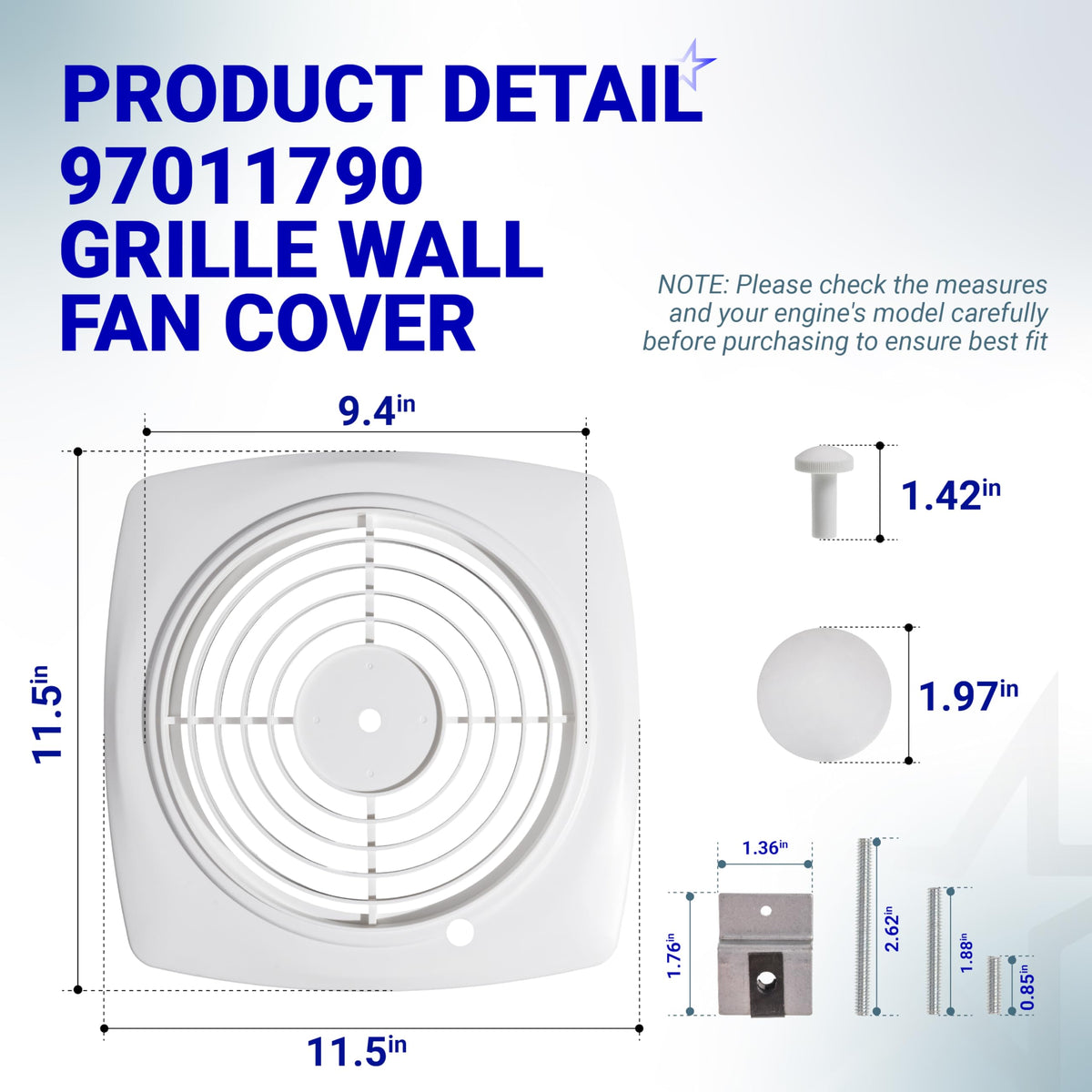 97011790 S97011790 Bathroom Exhaust Fan Cover Grille, 11.5" x 11.5", Broan NuTone