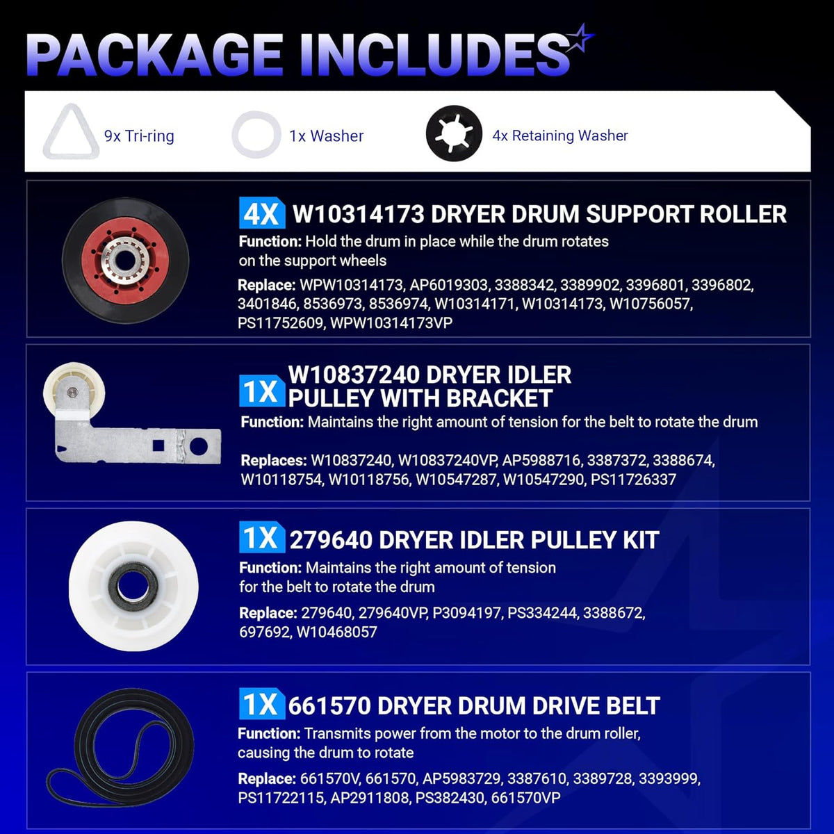 4392067 Dryer Repair Kit & W10837240 Idler Pulley - For Whirlpool Maytag Kenmore Dryers