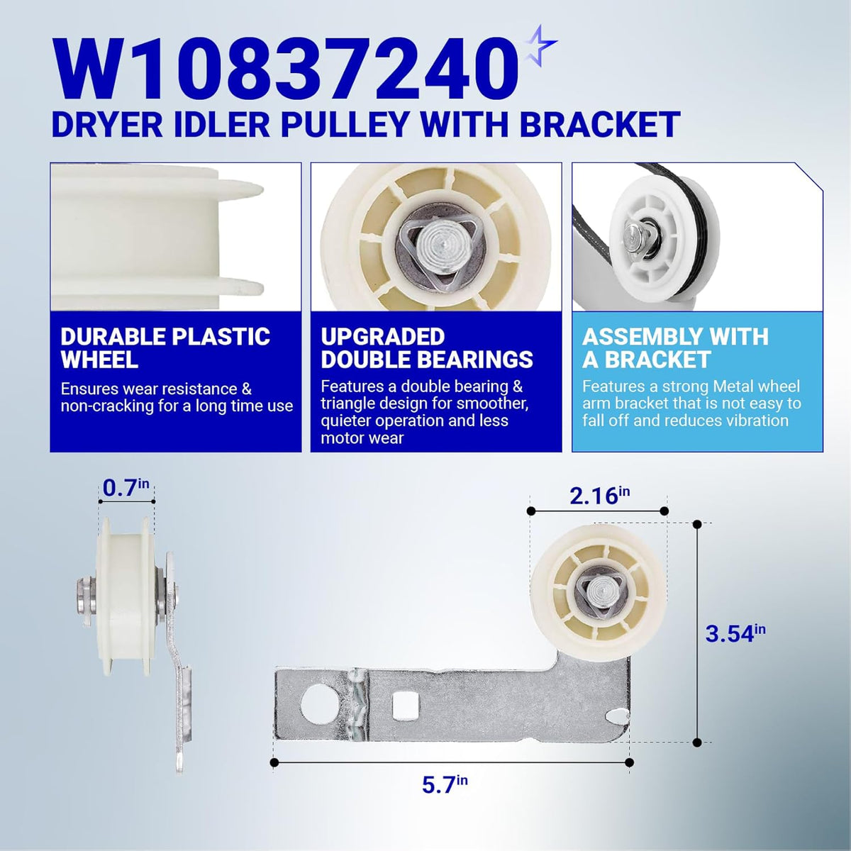 4392067 Dryer Repair Kit & W10837240 Idler Pulley - For Whirlpool Maytag Kenmore Dryers