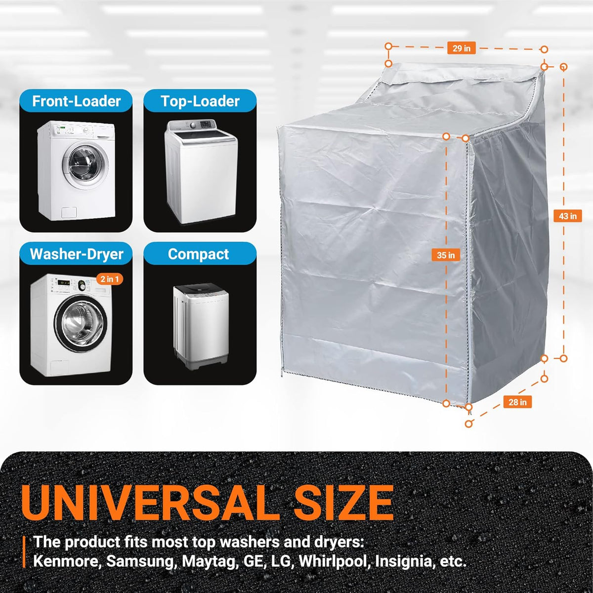 W29"xD28"xH43" Top-Load Washer Cover - Silver