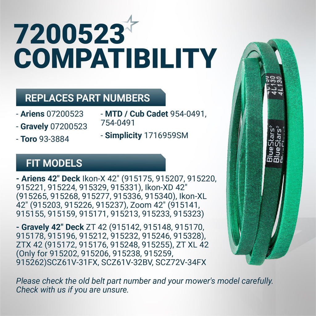 7200523 Deck Belt - 42" Ariens Ikon-X/Ikon XD, Gravely ZT42/ZTX42 - 130" x 1/2"