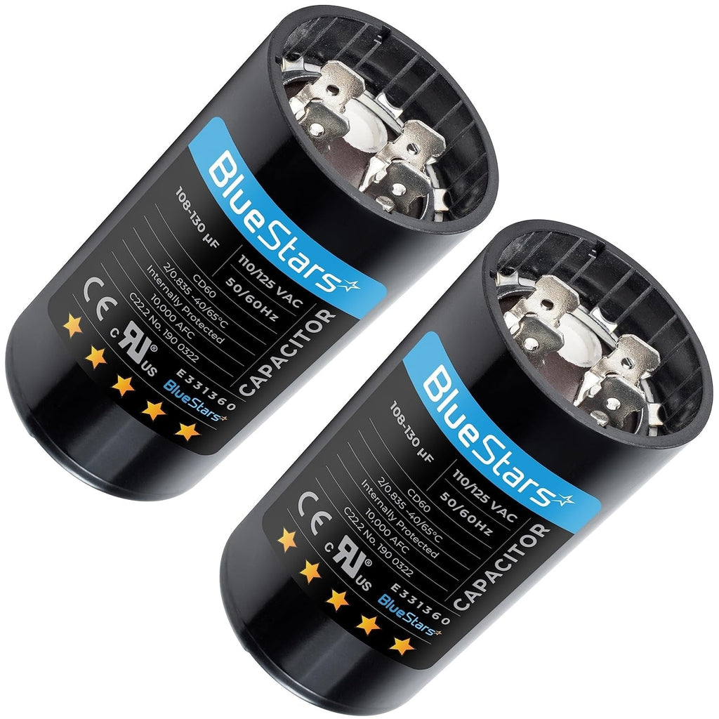 108-130 uF 110-125VAC ±20% CD60 Motor Start Capacitor for Pool & Well Pumps - 2 Pack