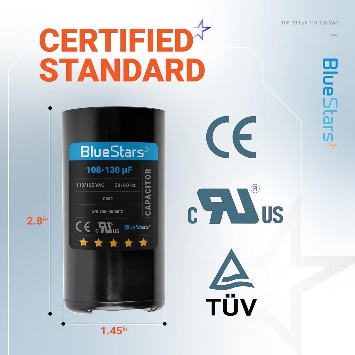108-130 uF 110-125VAC ±20% CD60 Motor Start Capacitor for Pool & Well Pumps - 2 Pack