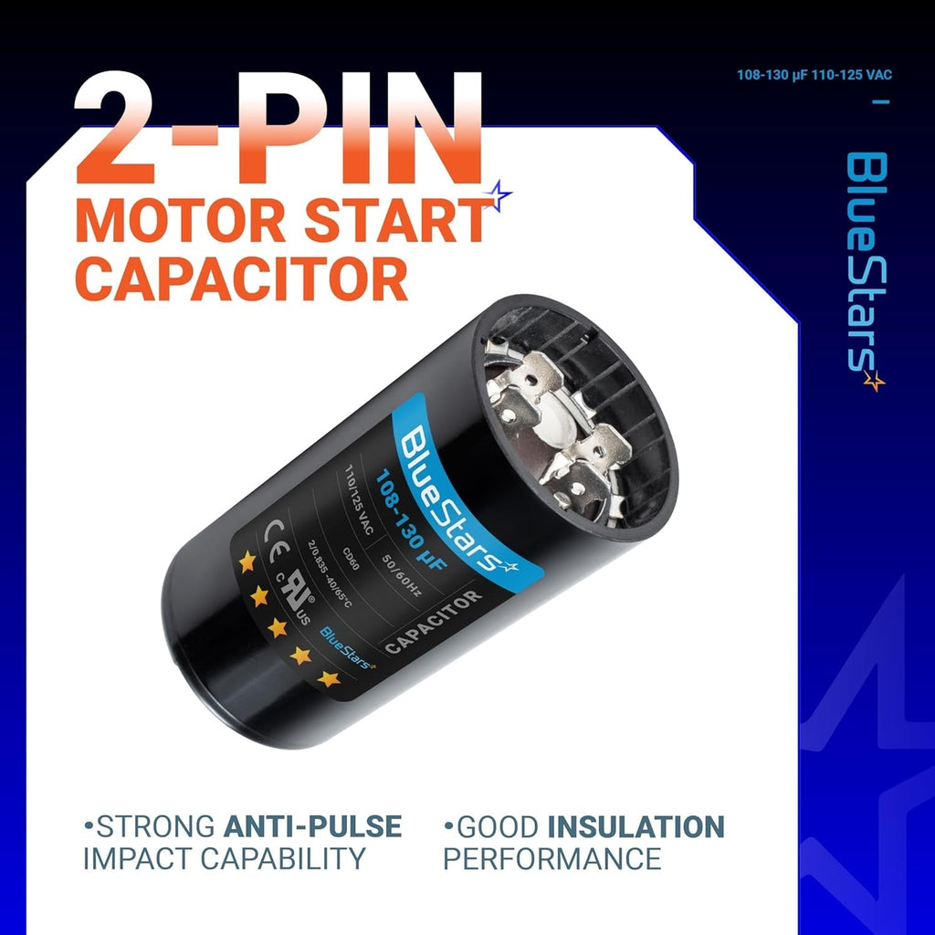 108-130 uF 110-125VAC ±20% CD60 Motor Start Capacitor for Pool & Well Pumps - 2 Pack