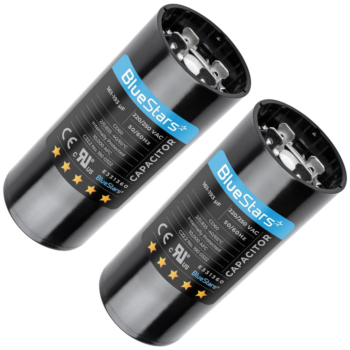 161-193 uF 220-250VAC Round Start Capacitor for Air Conditioners - 2 Pack