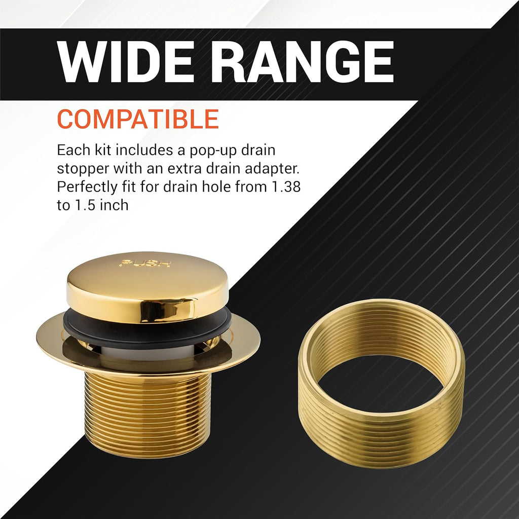Tip-Toe Tub Trim Kit with 2-Hole Overflow Faceplate, 1.40"-1.50", Gold
