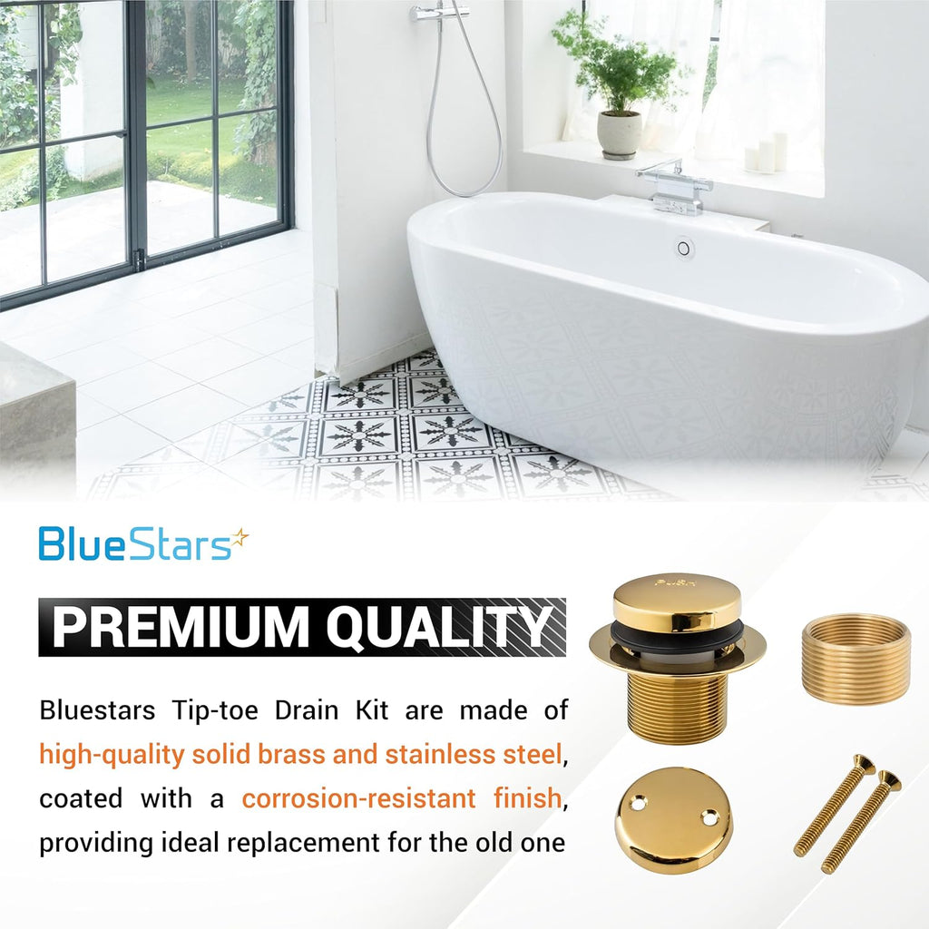 Tip-Toe Tub Trim Kit with 2-Hole Overflow Faceplate, 1.40"-1.50", Gold