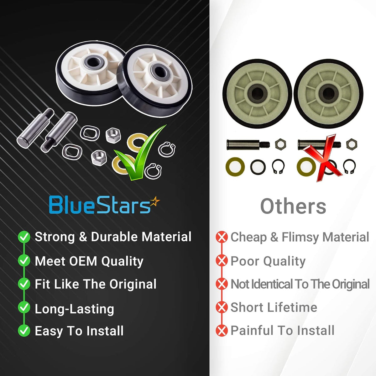 12001541 303373K Dryer Drum Support Roller Kit for Maytag Crosley Jenn-Air - 2 Pack