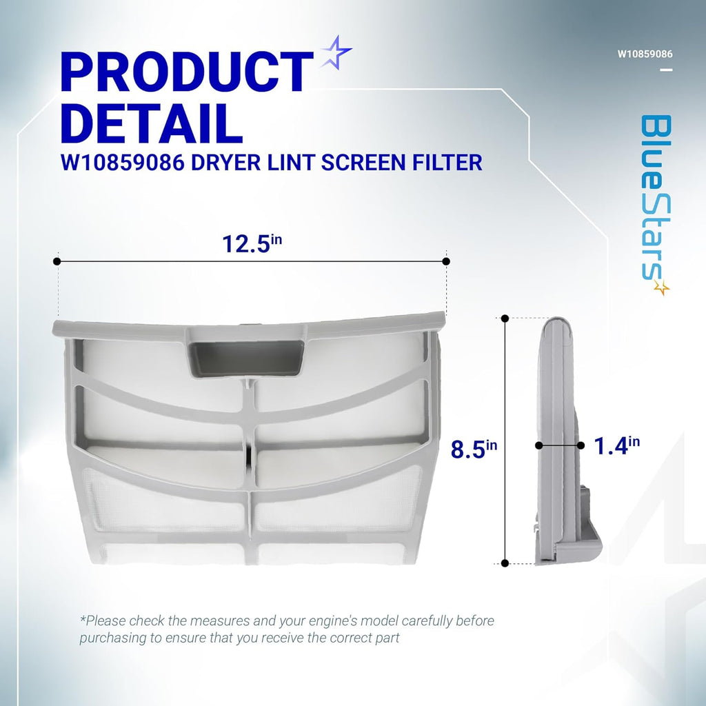 W10859086 Dryer Lint Screen Filter for Whirlpool Maytag Kenmore Dryer