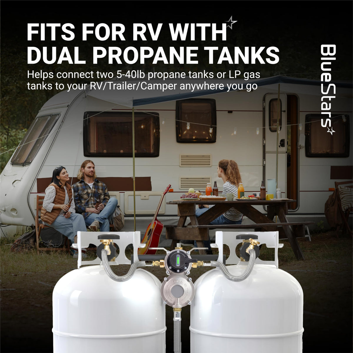 2-Stage Auto Changeover LP Propane Regulator - Dual 18" Pigtails, Gauge, 4 ft Outlet Hose, 1/4" Inverted Male Flare