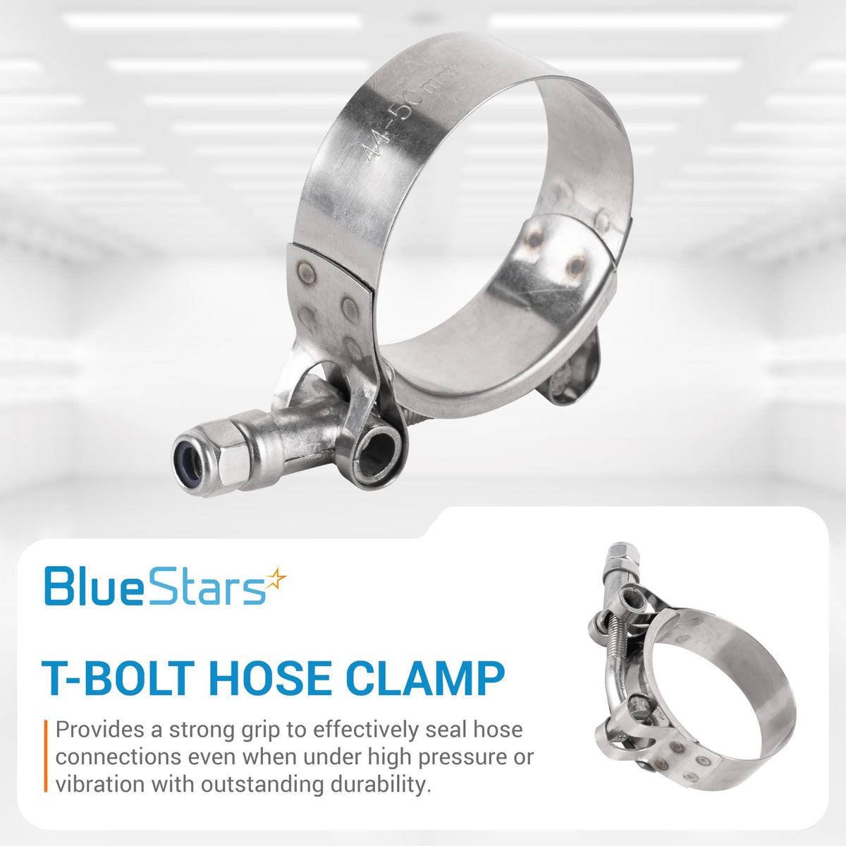 1.5" T-Bolt Hose Clamps - 44-50 mm Working Range, Automotive/Exhaust/Turbo Pipes -  2 Pack