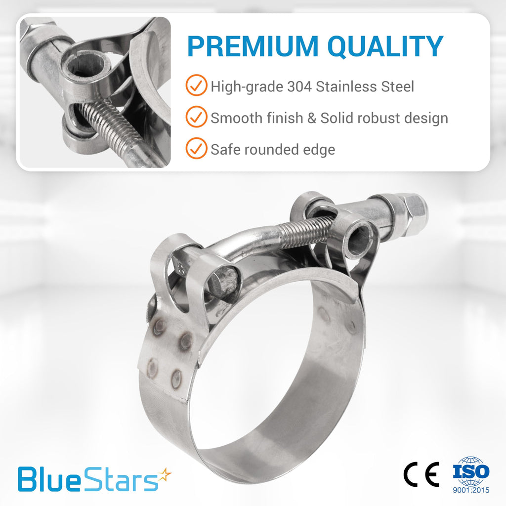 1.5" T-Bolt Hose Clamps - 44-50 mm Working Range, Automotive/Exhaust/Turbo Pipes -  2 Pack