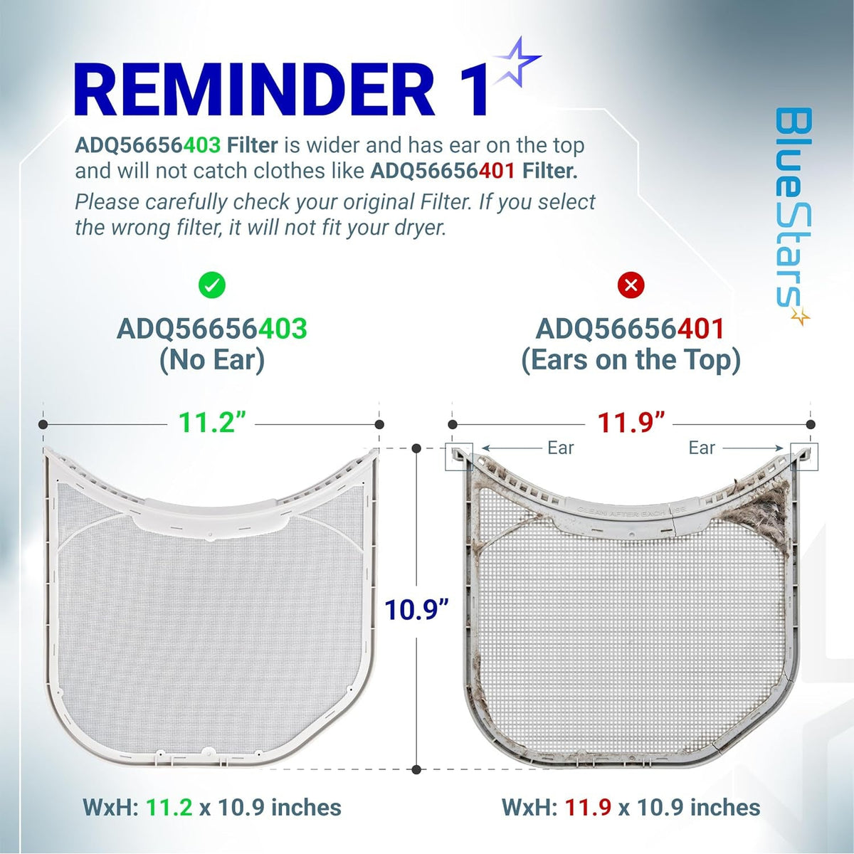 ADQ56656403 Dryer Lint Filter with Brush - Fits LG Dryers & WashTowers, 11.2" x 10.9"