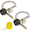 15" RV Propane Hoses with Gauge, 1/4" Male Inverted Flare to QCC1, 5-40 lb Tank, 2-Stage Regulator - 2 Pack