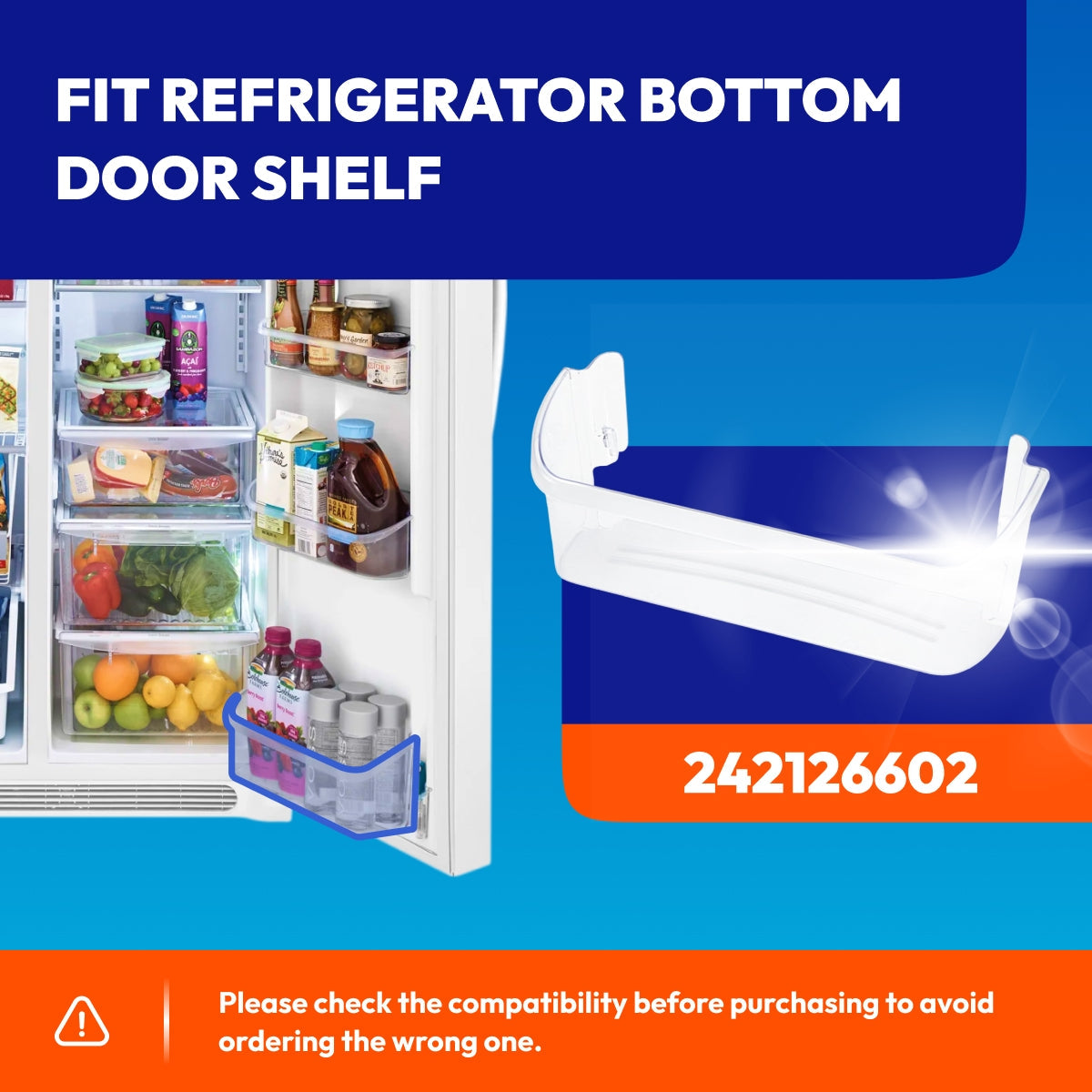 242126602 Refrigerator Clear Door Shelf Bin - Compatible with Frigidaire/Electrolux