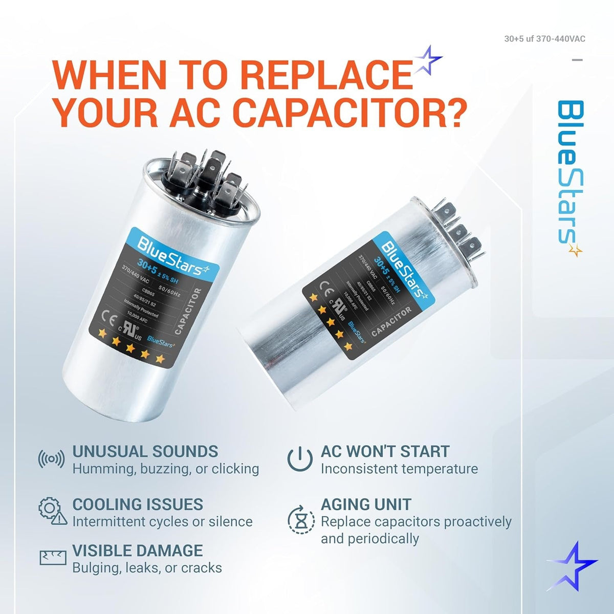 30+5 uF 370/440VAC CBB65/CBB65B Dual Run Capacitor for AC Fan Condenser