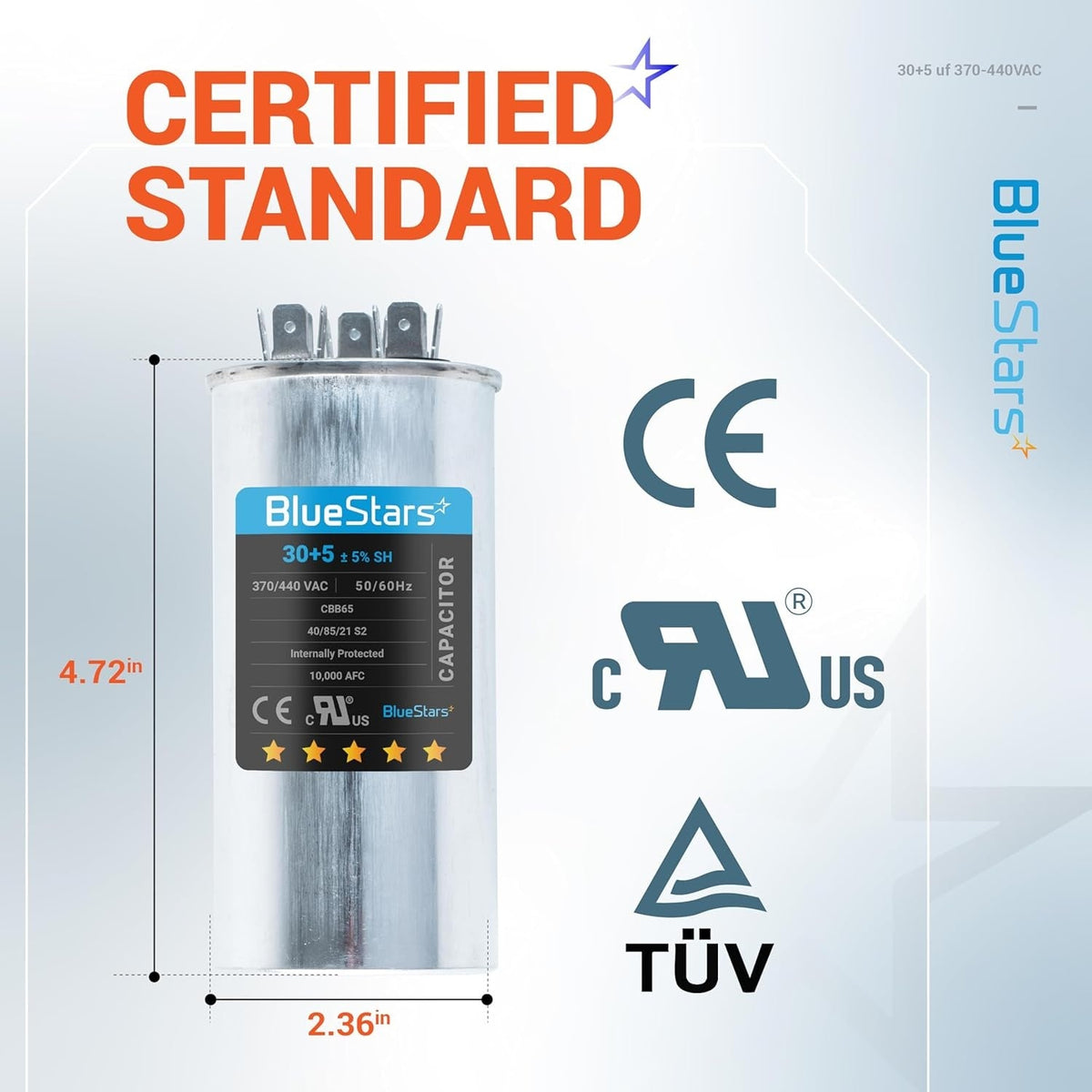 30+5 uF 370/440VAC CBB65/CBB65B Dual Run Capacitor for AC Fan Condenser