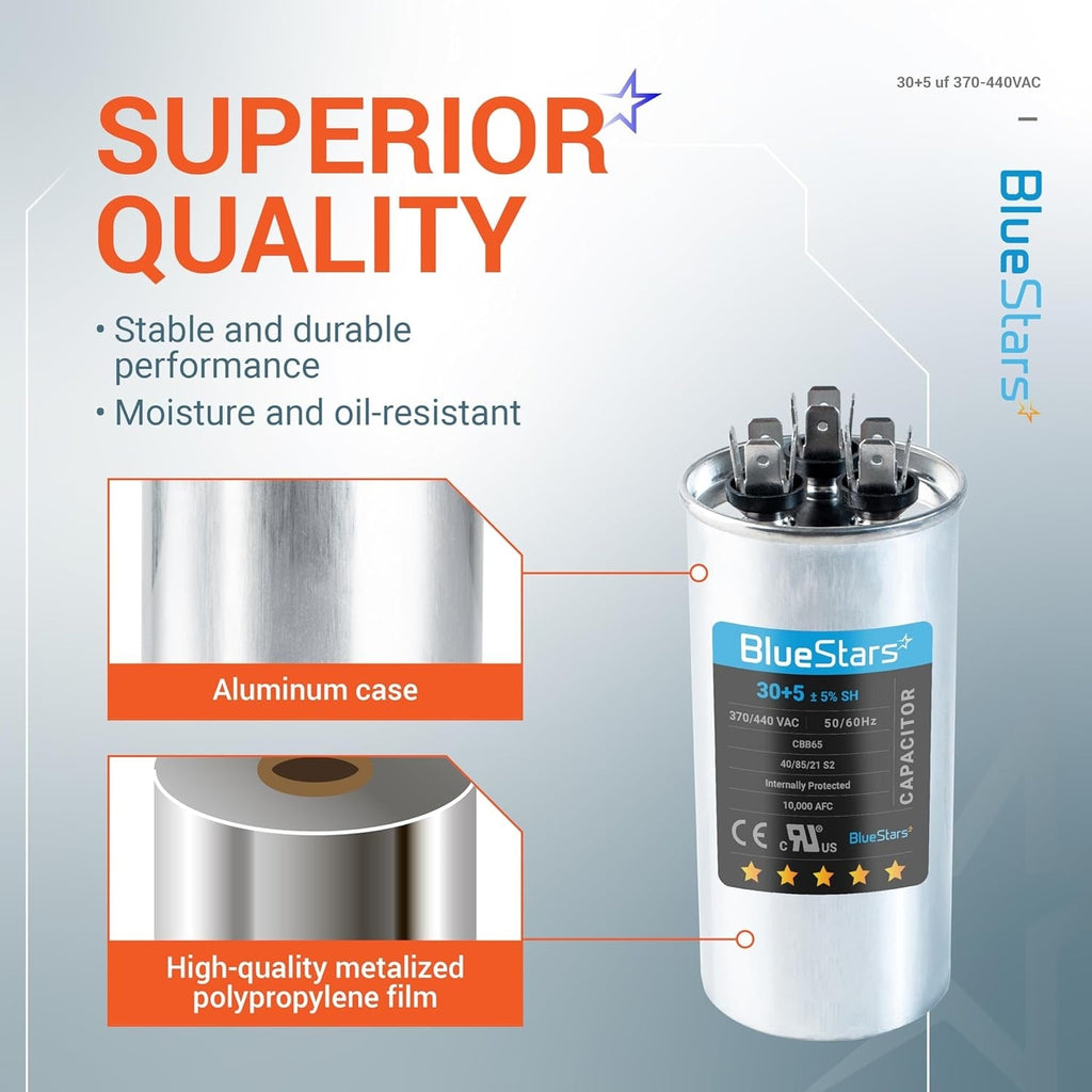 30+5 uF 370/440VAC CBB65/CBB65B Dual Run Capacitor for AC Fan Condenser