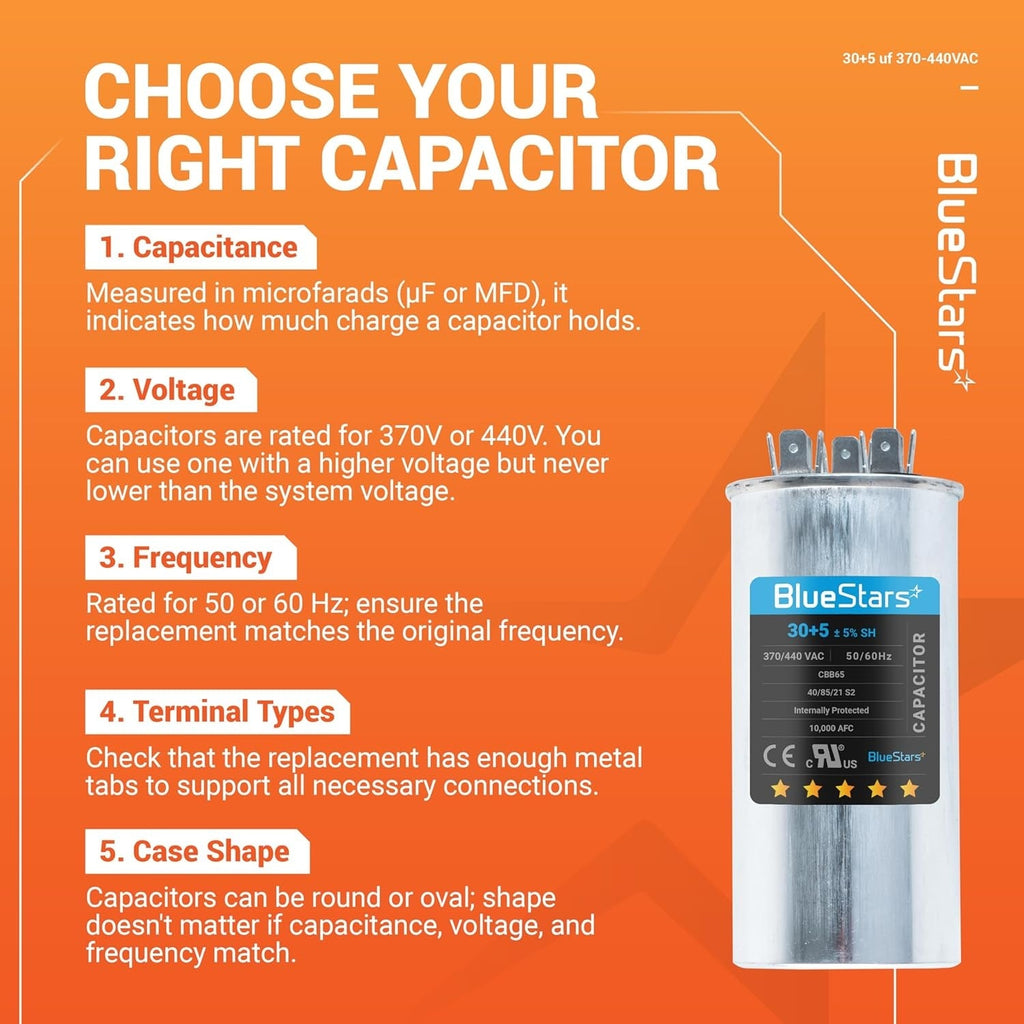 30+5 uF 370/440VAC CBB65/CBB65B Dual Run Capacitor for AC Fan Condenser