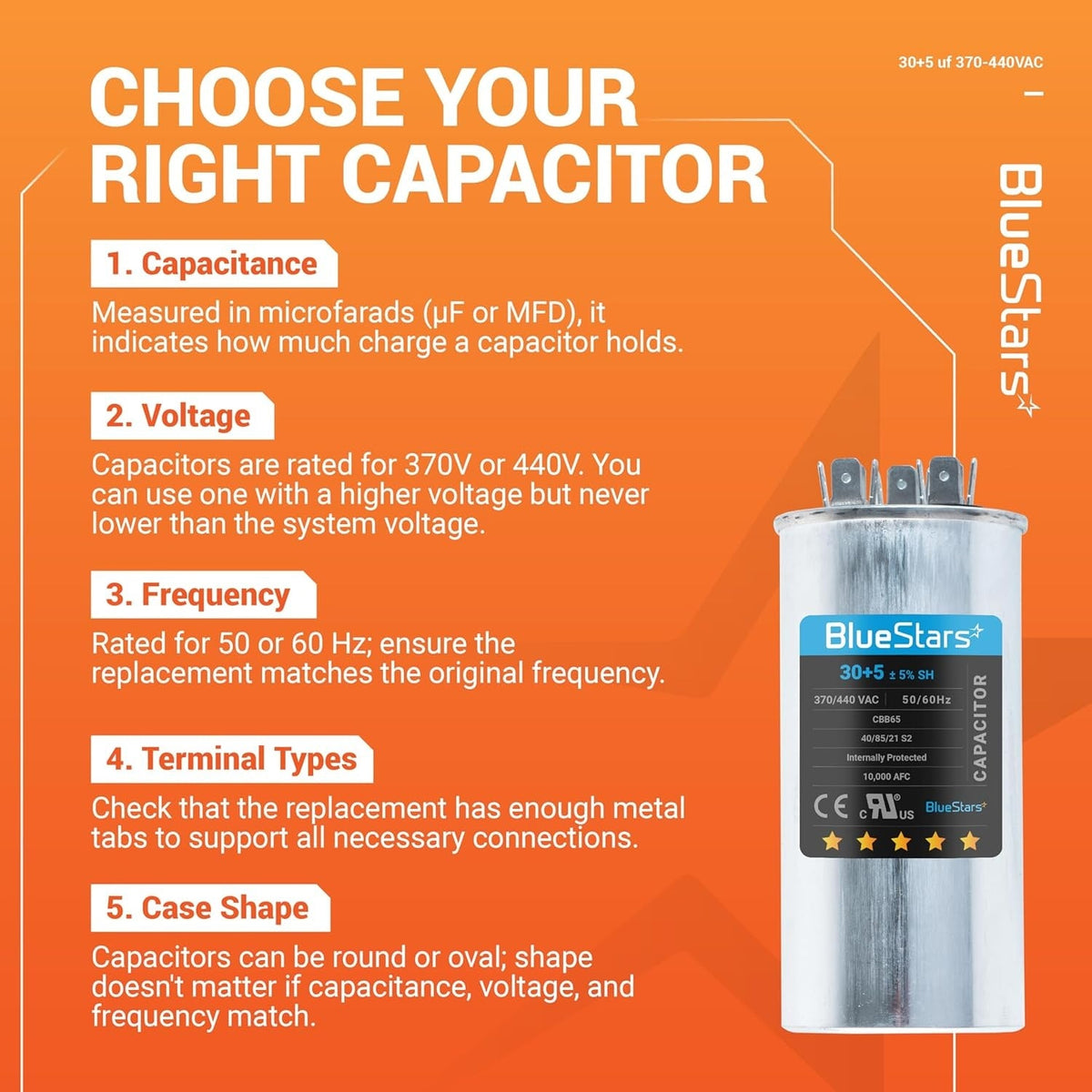 30+5 uF 370/440VAC CBB65/CBB65B Dual Run Capacitor for AC Fan Condenser