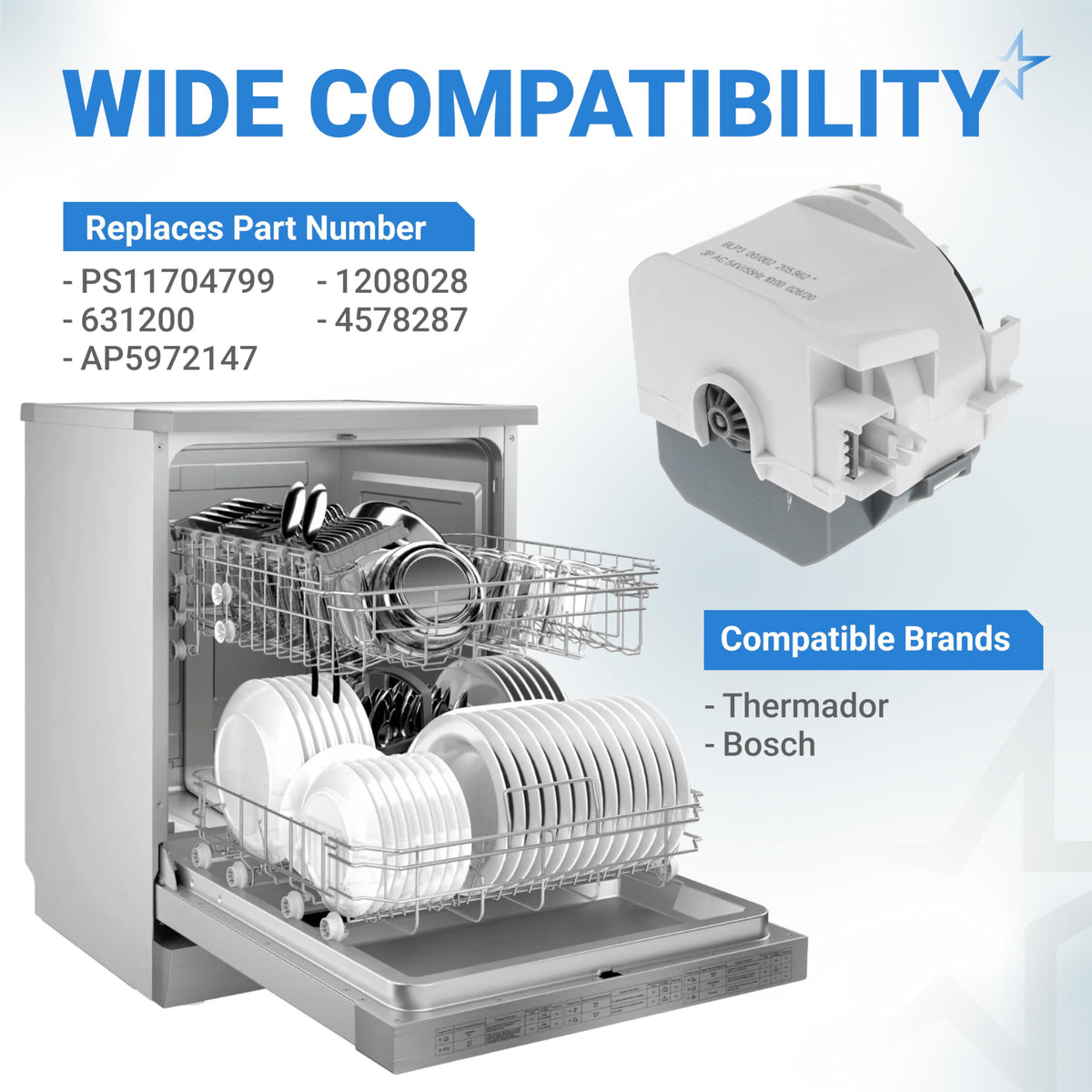 00631200 Dishwasher Drain Pump Motor - Bosch/Thermador, Replaces 1208028/4578287