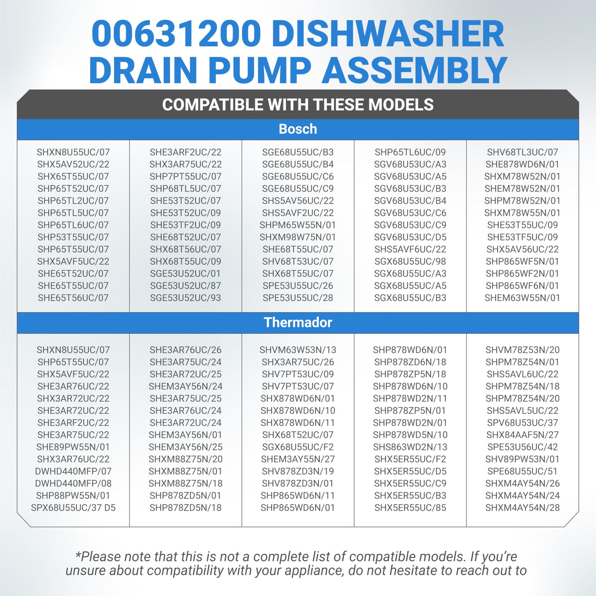 00631200 Dishwasher Drain Pump Motor - Bosch/Thermador, Replaces 1208028/4578287