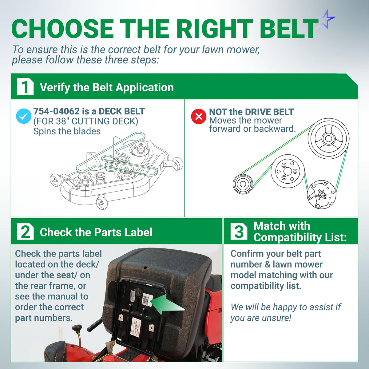 754-04062, 954-04062 Deck Belt, 38" Bolens 13AM762F765 13AM761F065, 77.5"