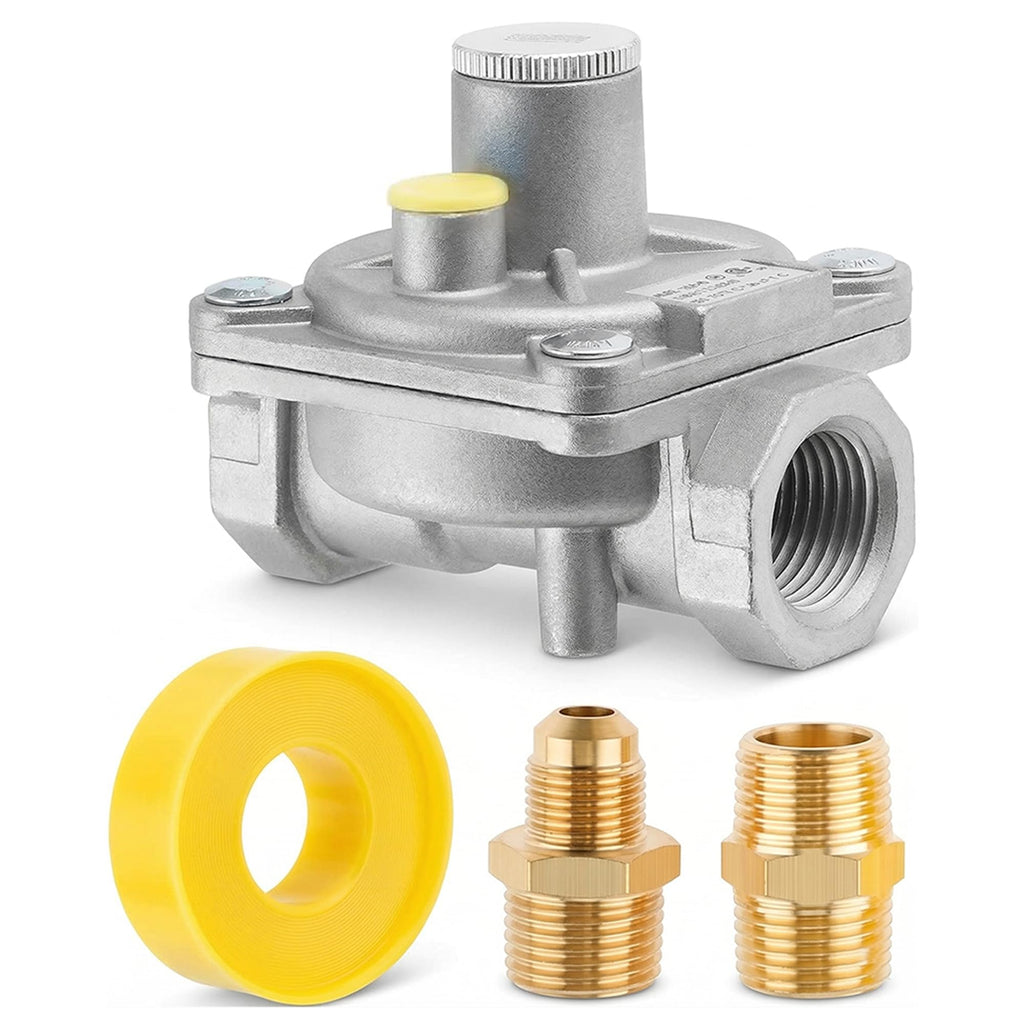 1/2" Gas Pressure Regulator - Adjustable Natural Gas/LP, Includes 2 Brass NPT Adapters