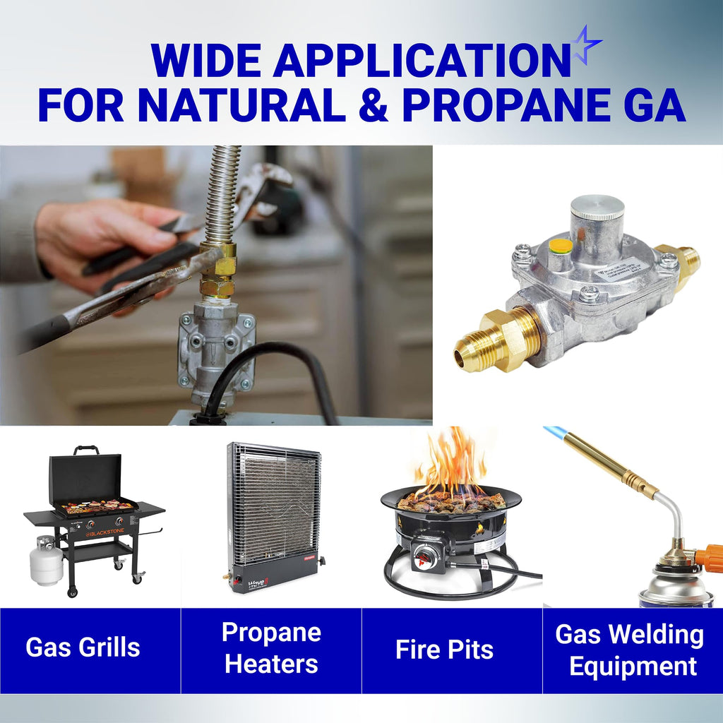 1/2" Gas Pressure Regulator - Adjustable Natural Gas/LP, Includes 2 Brass NPT Adapters