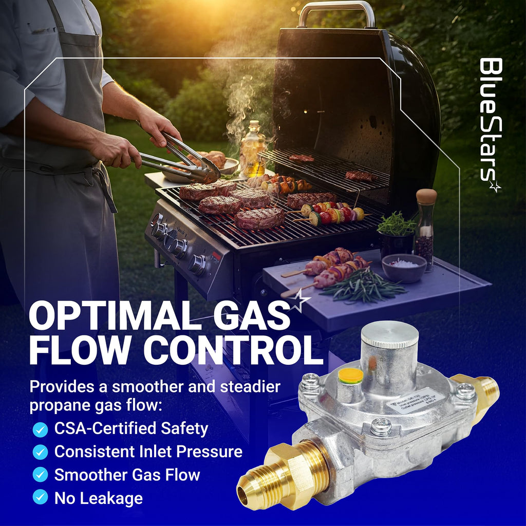 1/2" Gas Pressure Regulator - Adjustable Natural Gas/LP, Includes 2 Brass NPT Adapters