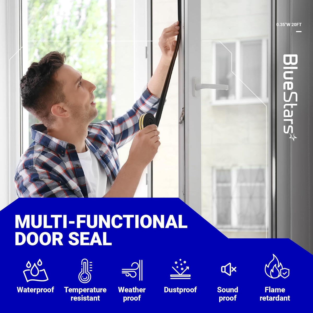 0.35"W 20FT Weather Stripping Soundproof Door Seal Strip D-Shaped (Style #2)
