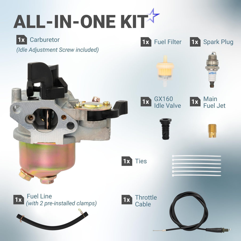 Carburetor Kit with Throttle Cable & Main Jet - 79–105cc Mini Bike/Go-Kart, Coleman Baja Motovox Mega Moto