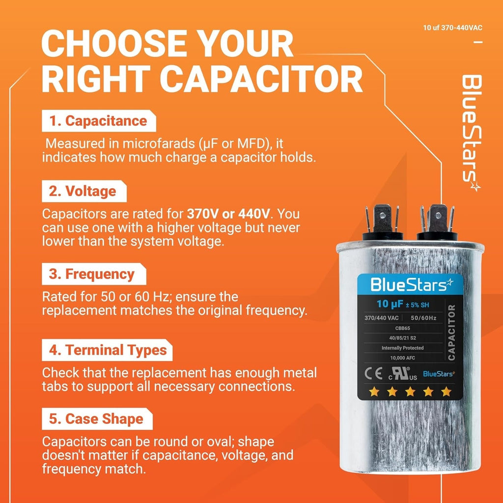 10 uF ±5% 370/440V CBB65 Oval Run Start Capacitor for AC Fan Motor & Pool Pump